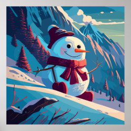 Poster Snowman sobe montanhas no Natal