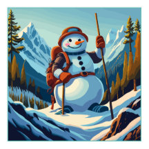 Snowman sobe montanhas no Natal