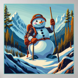 Poster Snowman sobe montanhas no Natal