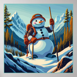 Poster Snowman sobe montanhas no Natal