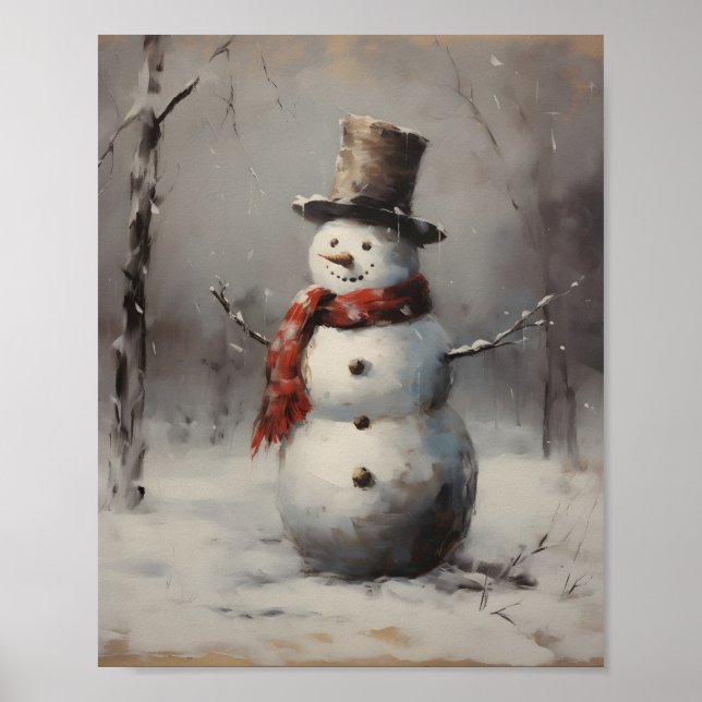 Poster Snowman Sorrindo Vestindo Chapéu E Scarf Vermelho  (Frente)