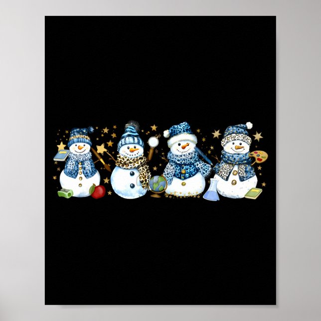 Poster Snowman Teacher Winter Leopard Clroom Cute Blue St (Frente)