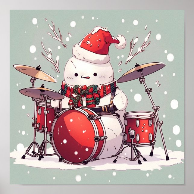 Poster Snowman Tocando Tambores (Frente)