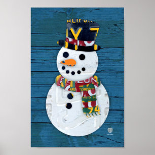 Pôster Snowman Winter Fun Vintage Licate Plate Art