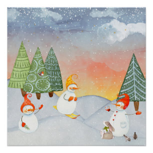 PÔSTER SNOWMAN & WOODLAND AMIGOS NO WINTER WONDERLAND