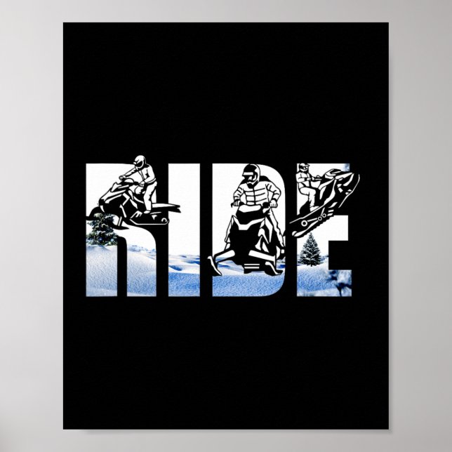 Poster Snowmobile Ride Snowmobily Winter Sport Skiers S (Frente)