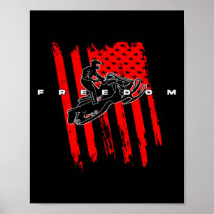 Poster Snowmobile Sled Freedom USA Flag Adventure Winter