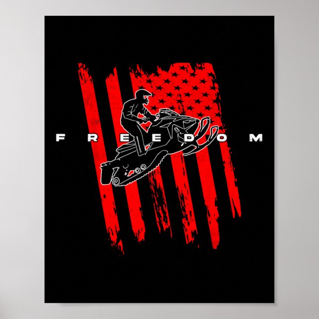 Poster Snowmobile Sled Freedom USA Flag Adventure Winter  (Frente)