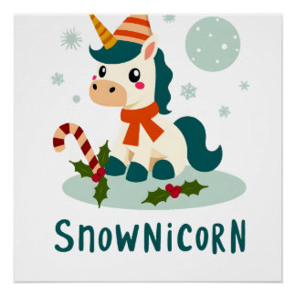 Pôster Snownicorn Unicórnio Bonito Homem de Neve Natal Me