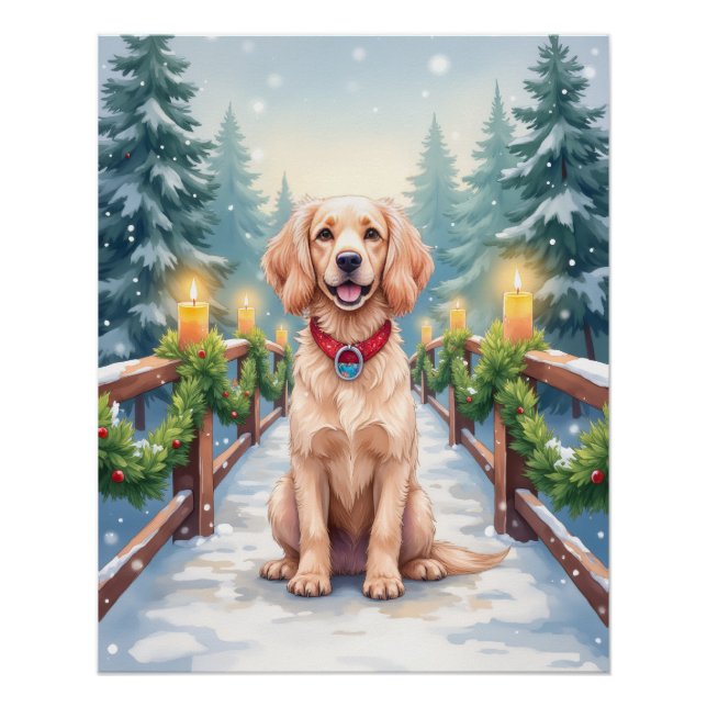 Pôster Snowy Bridge Boykin Spaniel Christmas Art (Frente)