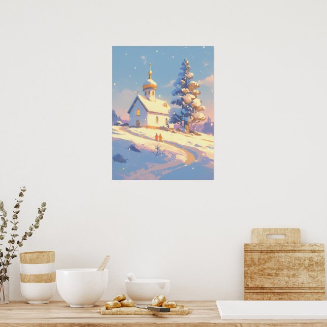 Poster Snowy Christmas Church Scene (Cozinha)