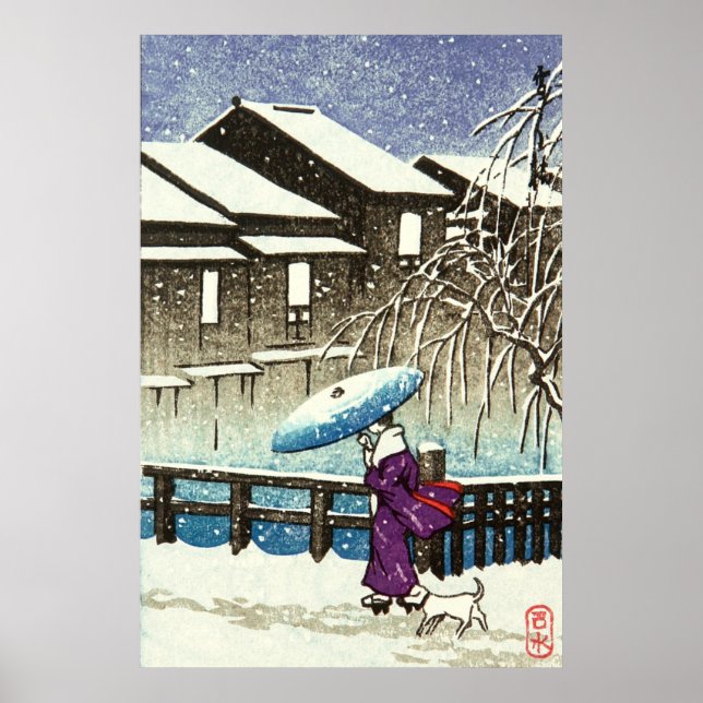 Poster Snowy Evening Kawase Hasui 1930 (Frente)