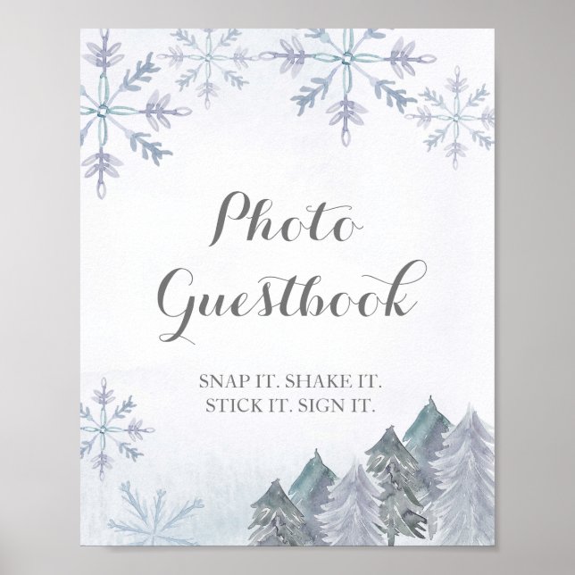 Poster Snowy Forest Watercolor Foto Guestbook (Frente)