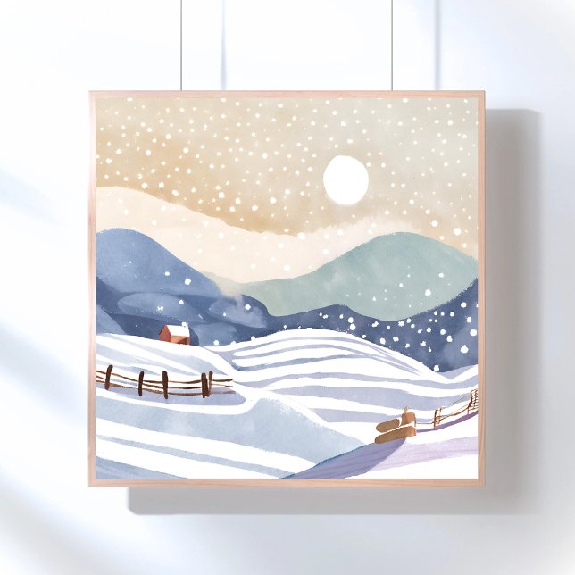 Poster Snowy Hillside | Watercolor Winter (Criador carregado)