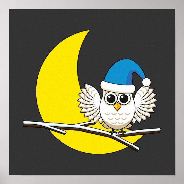 Poster Snowy Owl em Nova Lua Noite de inverno (Frente)