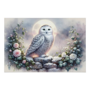 Pôster Snowy Owl no Jardim de inverno da Lua