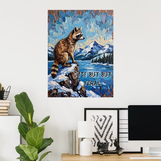 Poster Snowy Serenade: Vista lunático da Raccoon (Escritório em casa)