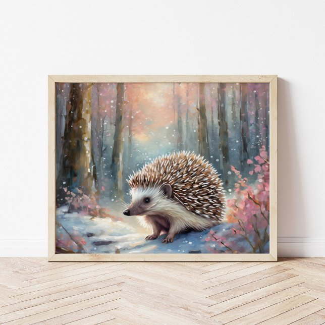 Poster Snowy Winter Hedgehog Arte Moderna (Criador carregado)