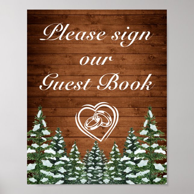 Poster Snowy Wood & Forest Country Pine Sinal de Casament (Frente)