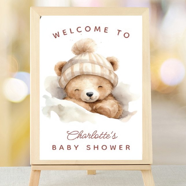 Poster Snuggle Up Bear Chá de fraldas Sinal de Boas-vinda (Criador carregado)