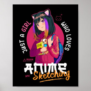 Poster Só Menina Adora Anime Desenhando Ramen Manga Otaku