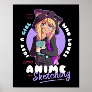 Poster Só Menina Adora Anime Desenhando Ramen Manga Otaku