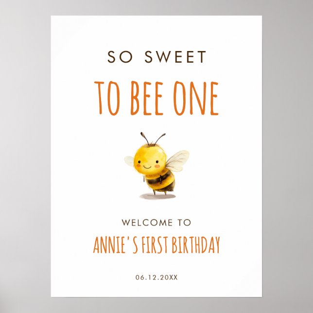 Poster So Sweet To Bee One First Birthday Welcome (Frente)