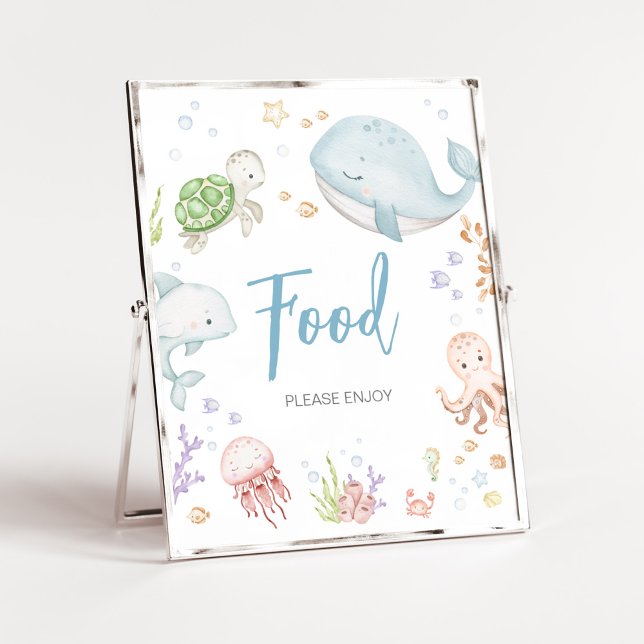 Poster Sob a Comida do Chá de fraldas do mar (Sea Creatures Ocean Baby Shower Food Sign)