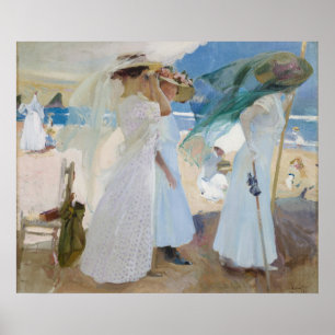 Poster Sob o Guarda-Chuva, Cena de Praia Aquarela