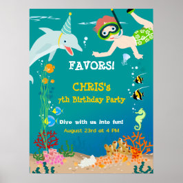 Poster Sob o mar golfinhos e festas de aniversário de gar