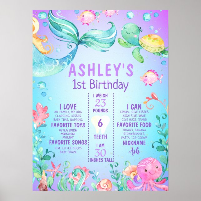 Poster Sob o Mar Sereia Primeiro Marco de Aniversário (Frente)