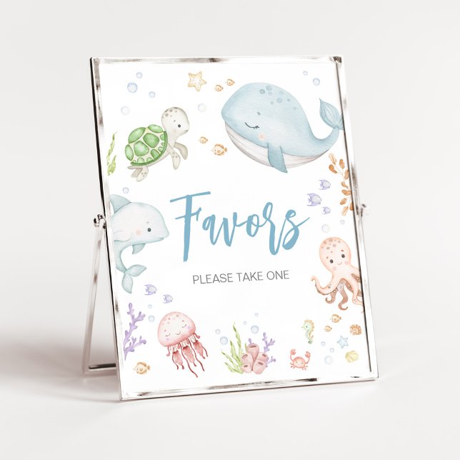 Poster Sob Os Favores Do Chá de fraldas Do Mar (Sea Creatures Ocean Baby Shower Favors Sign)