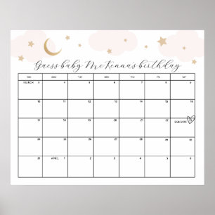 Poster Sobre a Lua Rosa Chá de fraldas Vencido Jogo Adivi