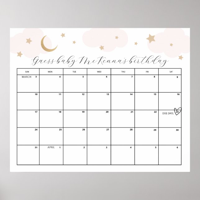 Poster Sobre a Lua Rosa Chá de fraldas Vencido Jogo Adivi (Frente)