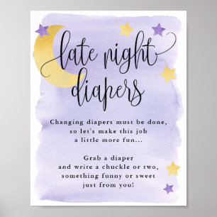 Poster Sobre a Lua Roxo Atividades de Fraldas Noturnas