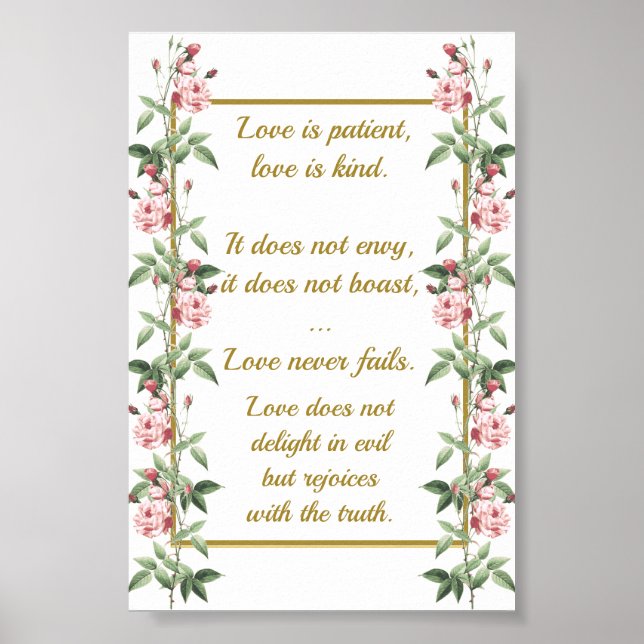 Poster Sobre o Amor 1 Coríntios 13:4-8  (Frente)