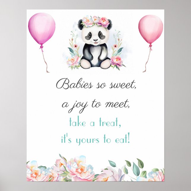 Poster Sobremesa Bebê Panda Peônias Selva Bebê (Frente)