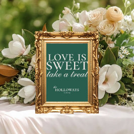 Poster Sobremesa de casamento Elegante Sage Verde Love is
