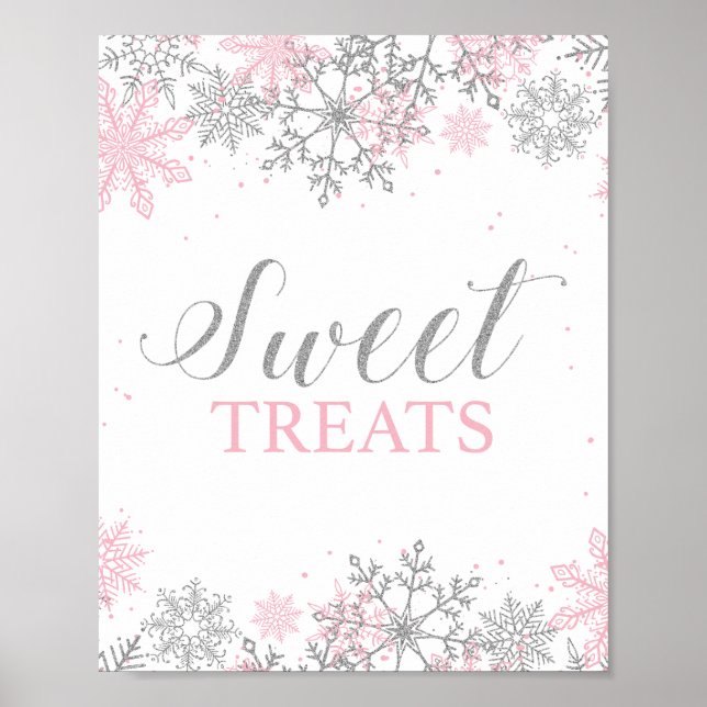 Poster Sobremesas Doces de Inverno Onederland Rosa Prata (Frente)