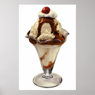 Poster Sobremesas quentes do Sundae do sorvete do Fudge