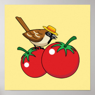 Poster Sobreposição Orgânica Comendo Tomate Vermelho