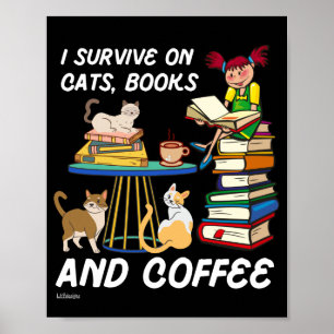Poster SOBREVIVO EM GATOS, LIVROS E CAFÉ, Gato engraçad