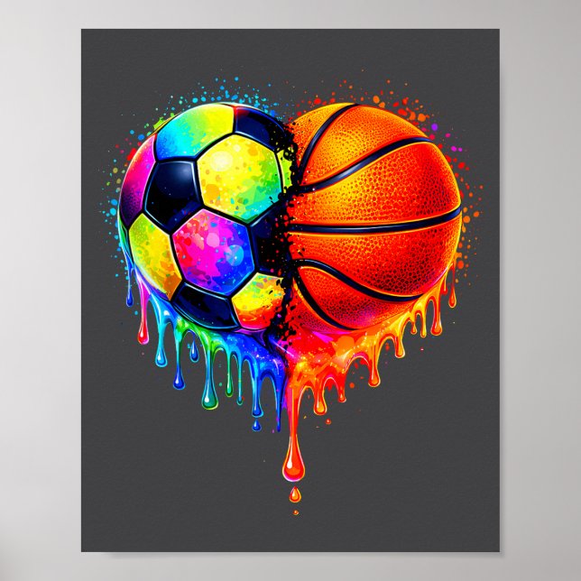 Poster Soccer Basketball Drip Heart Srts Valentines Day M (Frente)