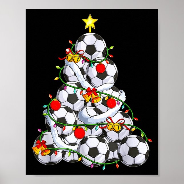Poster Soccer Christmas Tree Ball Santa Hat Funny Xmas So (Frente)