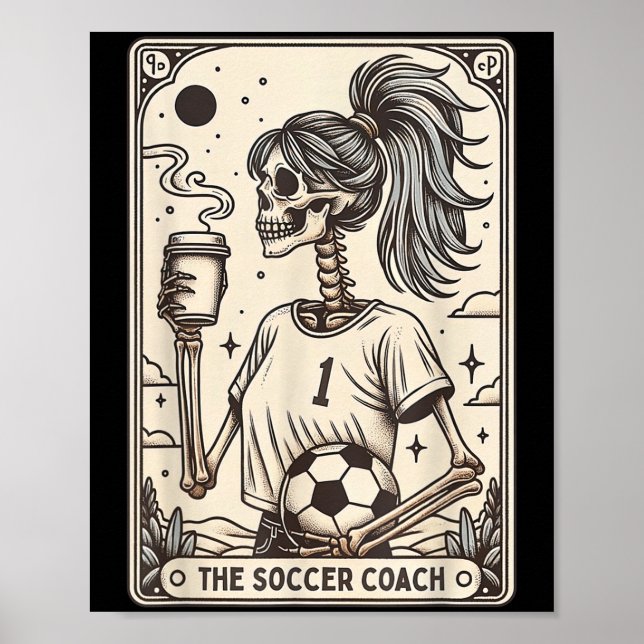 Poster Soccer Coach Tarot Card Halloween Skeleton Soccer  (Frente)