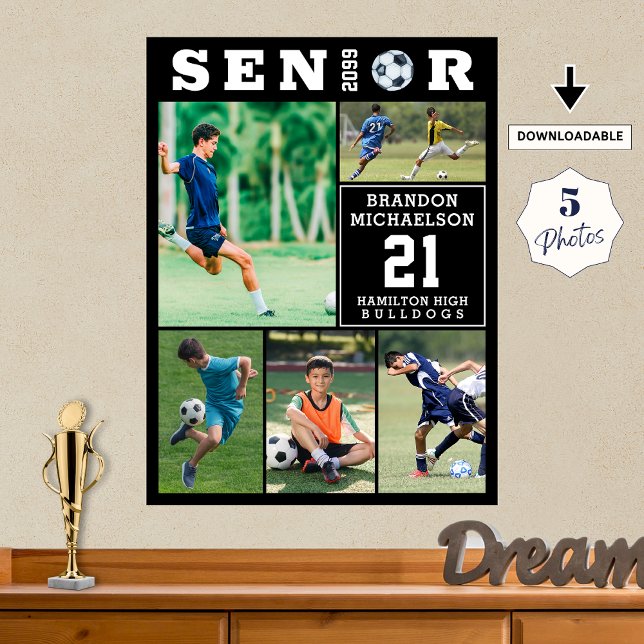Poster Soccer Senior Graduation 5 Photo Collage (Criador carregado)