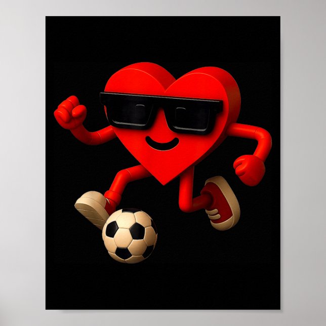 Poster Soccer Valentines Day Cute Funny Heart Boys Girls  (Frente)