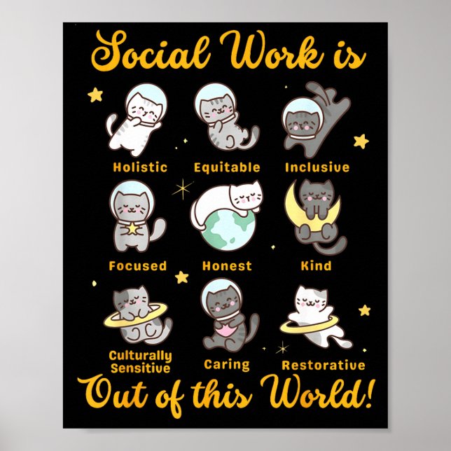 Poster Social worker cat funny saying cats meme social (Frente)