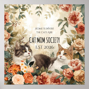 Poster Sociedade Floral de Gatos Mãe Botânica Vintage Dec