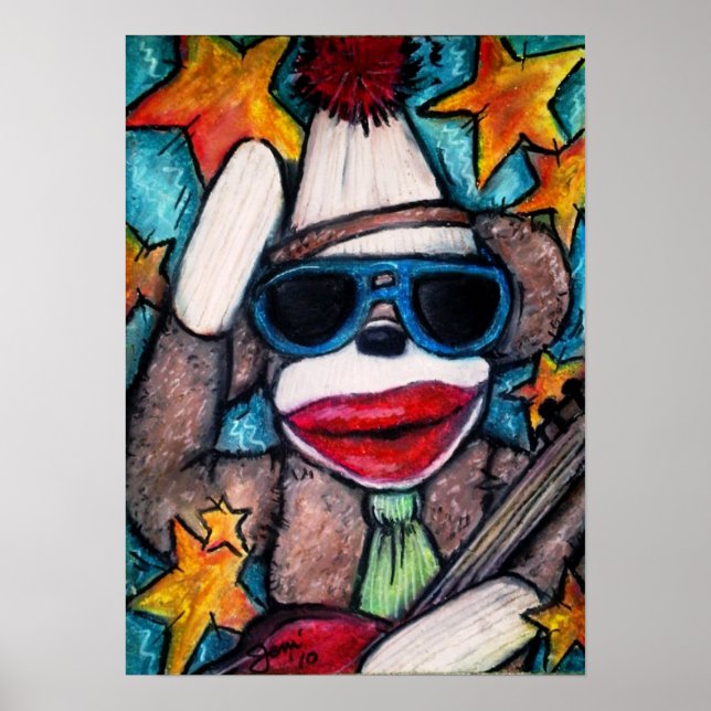 Pôster Sock Monkey Rock Star (Frente)